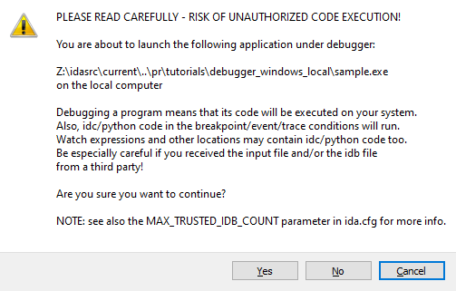 debugger warning