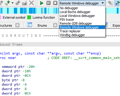 selecting remote debugger